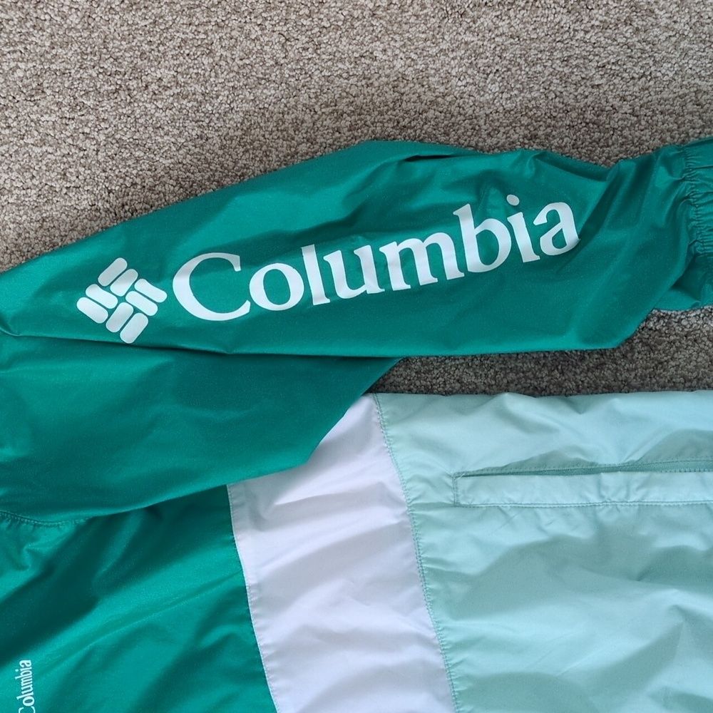Women's Columbia Sandy Sail teal color block windbreaker - Picture 2 of 7